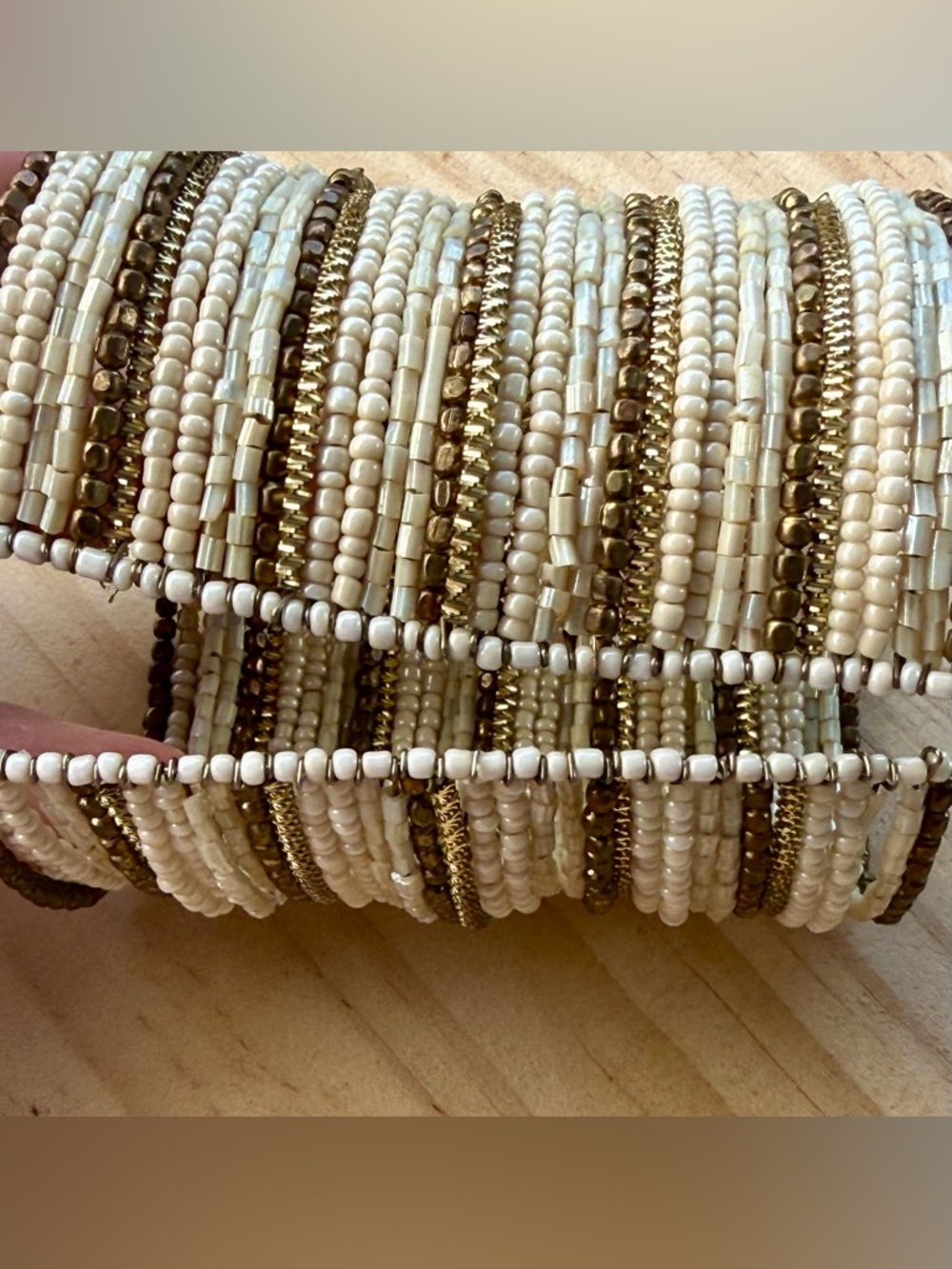 Vintage Beaded Bracelet, Wide Cuff, handmade, crafted in India (‘90s) - Picture 5 of 5